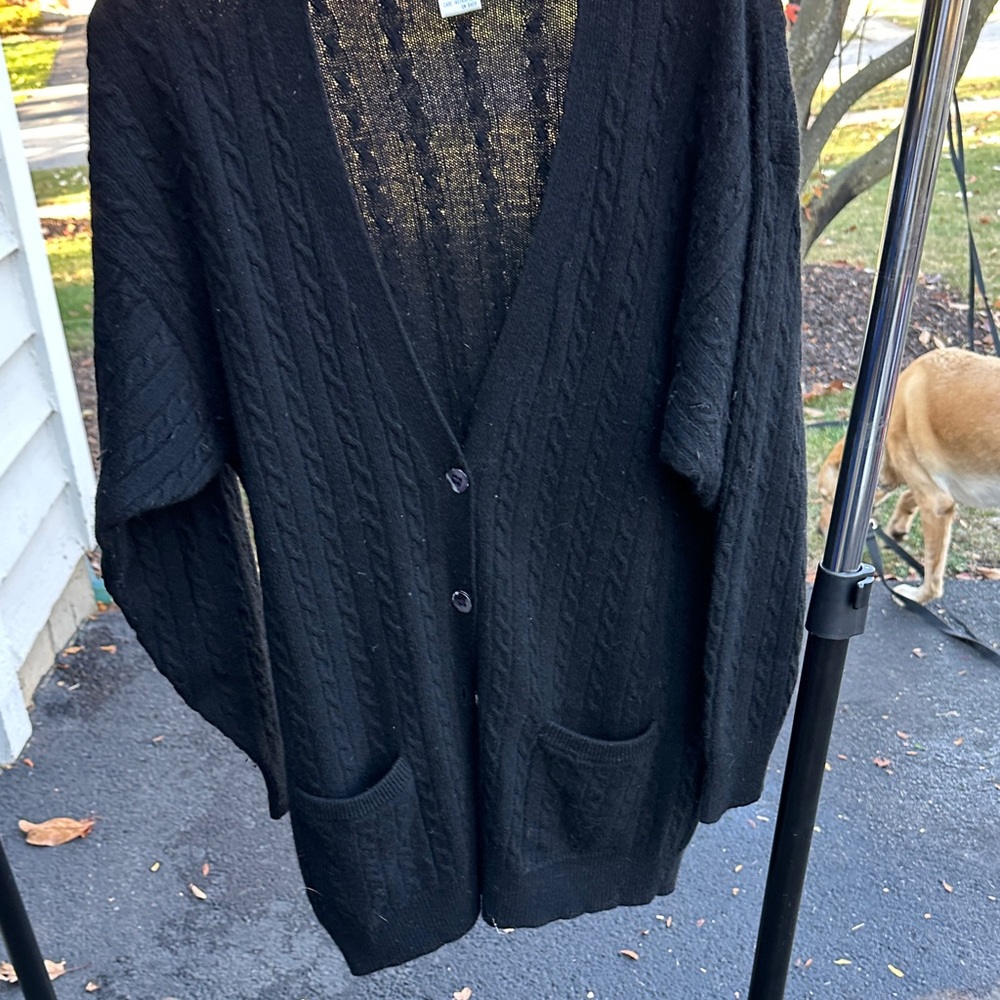 Neiman Marcus Black Cable Knit Cardigan
